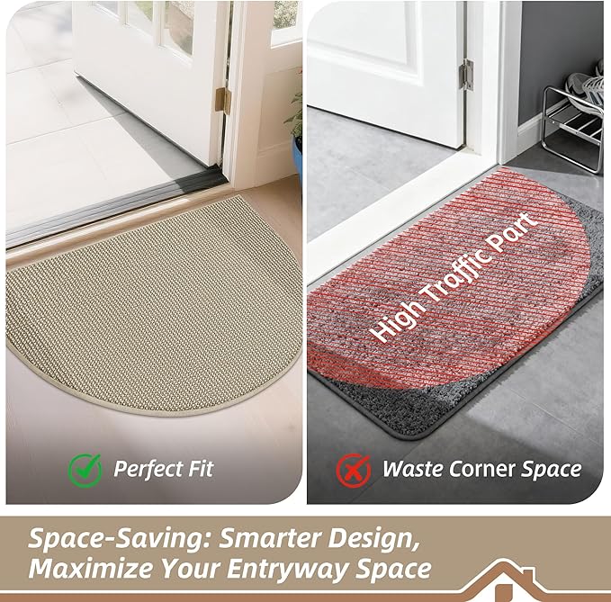 BEQHAUSE Dirt Trapper Door Mat 24" x 36" Half Circle Non-Slip Washable Doormats - Image 6