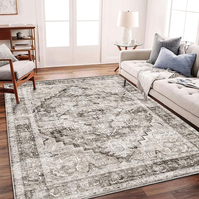 CHAMPLANT Area Rug 5'x7' Deep Khaki Washable Vintage Traditional Floor Cover by CHAMPLANT