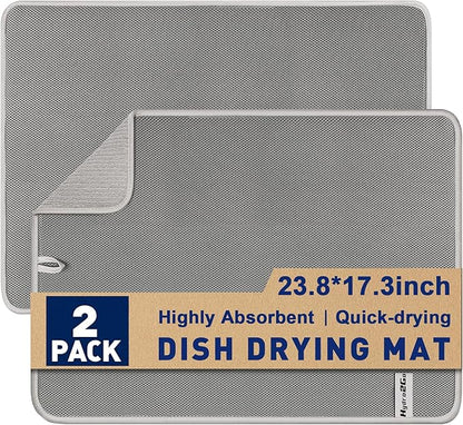 Large Dish Drying Mat 2 Pack, 23.8" x 17.3" Microfiber Ultra Absorbent by Hydro2Go