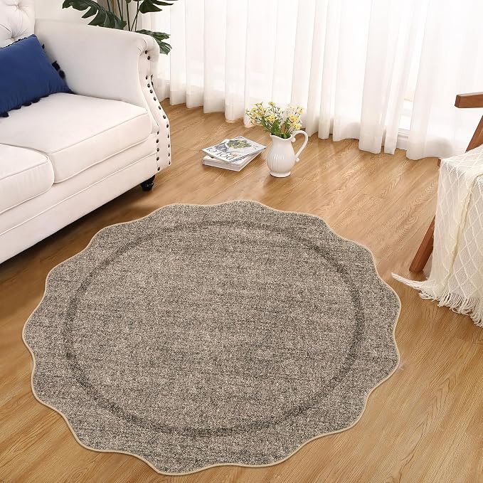 GarveeHome Scalloped Round Washable Rug, Soft Modern Round Rugs 5ft Circle by GarveeHome