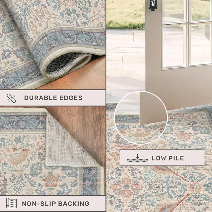 Hazo Haus Washable Red Blue 2x3 Entry Rug Front Door Indoor, Boho Cottagecore - Image 5