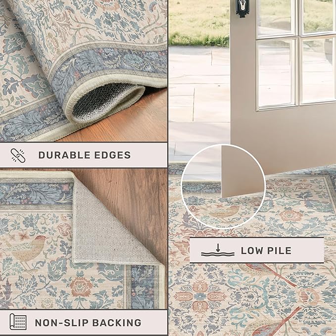 Boho Floral Bird Pattern 4x6 Large Mudroom Rug - Image 5