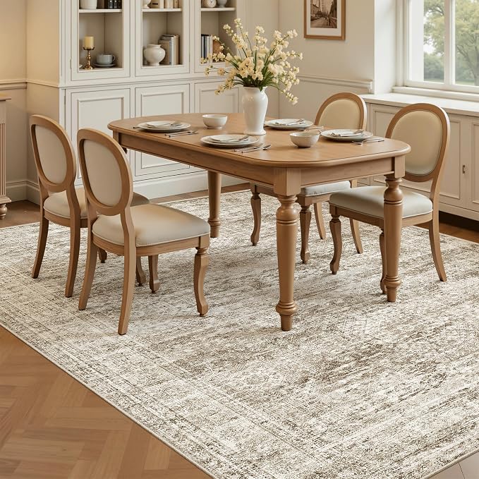 Soalmost 5x7 Area Rugs Brown Low Pile Indoor Washable Trendy Faded Style Rugs - Image 3
