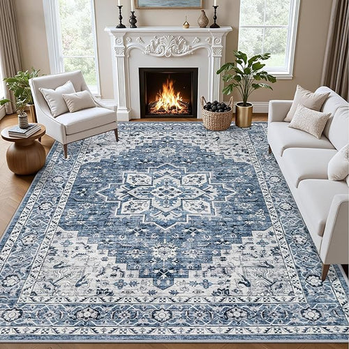8x10 Area Rugs for Living Room: Washable Rug Soft Vintage Boho Medallion Carpet by EXPEDIX
