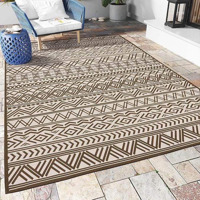 Outdoor Rug Carpet 8x10 ft, Flatweave Textured Outdoor Patio Rug Non Slip by MontVoo