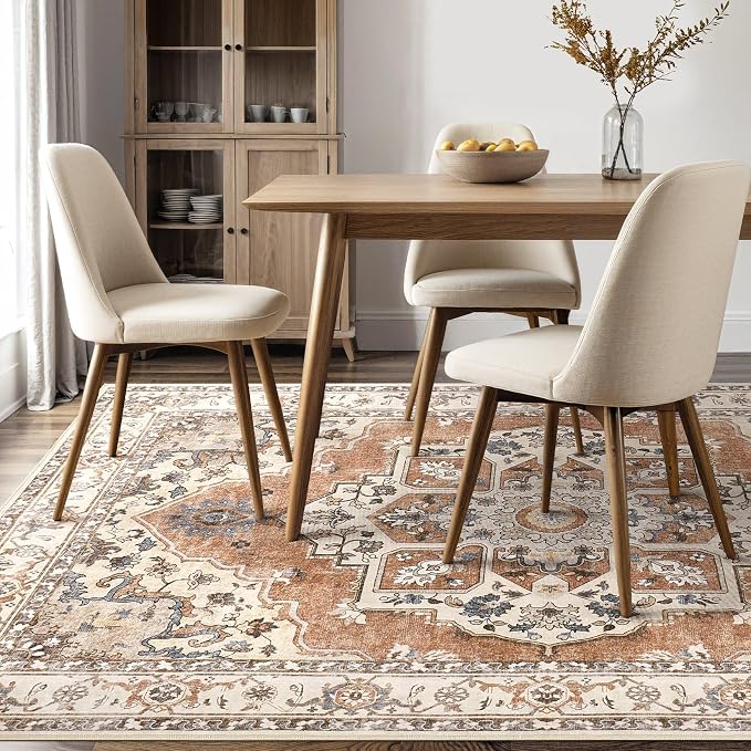 5x7 Washable Area Rug: Vintage Neutral Soft Non Slip Thin Large Floor Carpet - Image 9