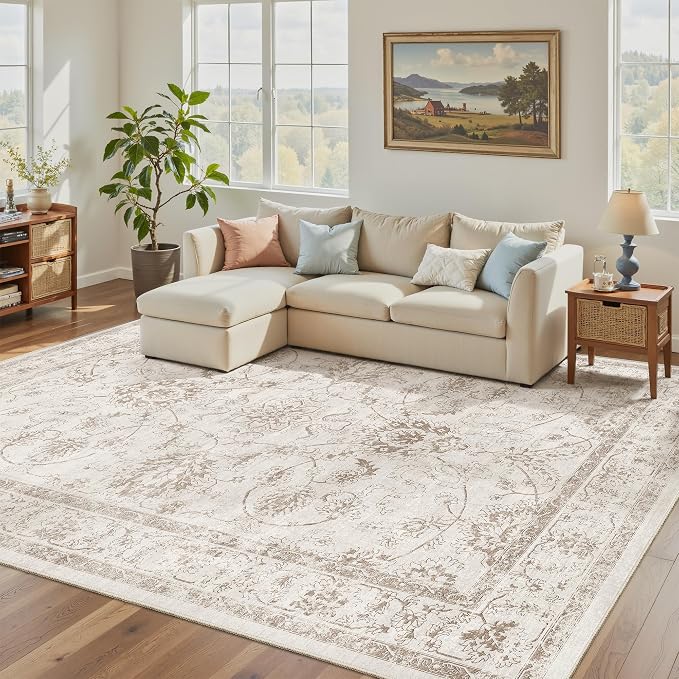 Madane Washable 6x9 Area Rugs for Living Room, Vintage Natural Rug by Madane