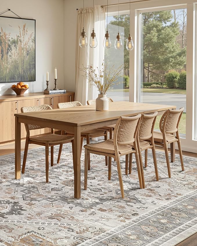 6x9 Vintage Area Rug: Washable Neutral Soft Non Slip Thin Large Floor Carpet - Image 8