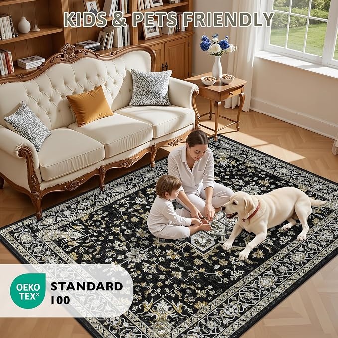 4x6 Area Rugs for Living Room: Washable Rug Soft Vintage Boho Medallion Carpet - Image 8