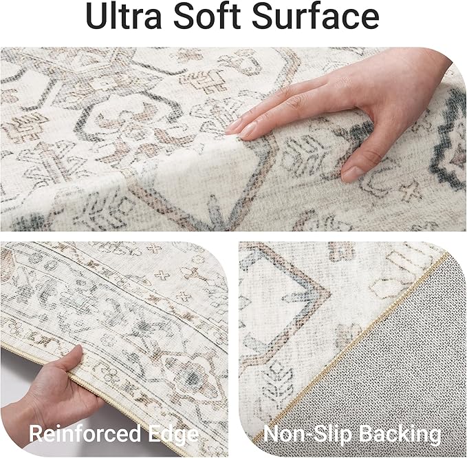 befbee 5x7 Area Rugs for Living Rooms, Stain Resistant Neutral Washable Rugs - Image 3