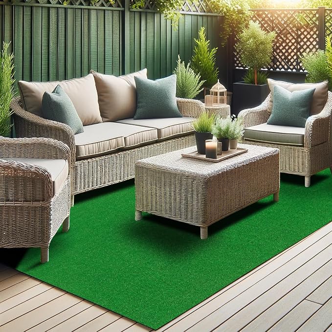 Ottomanson Artificial Grass Rug Lite 6'6" x 9'2", Large Fake Grass Carpet by Ottomanson