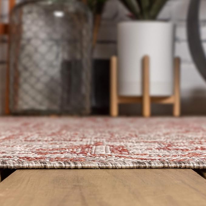 JONATHAN Y Boho Medallion Indoor Outdoor Round Area Rug 8 Ft Red/Taupe - Image 6