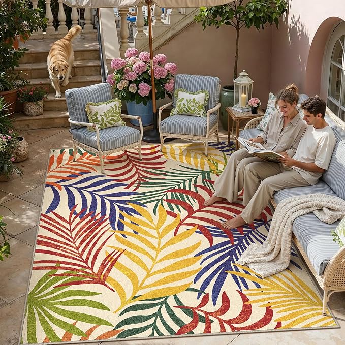 8x10 Indoor Outdoor Area Rug Washable Patio Rug Multicolored Non Slip Non by WondRg