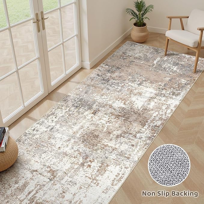 Runner Rug Kitchen Washable Rugs: 3x10 Non-Slip Abstract Soft Modern Stain - Image 3