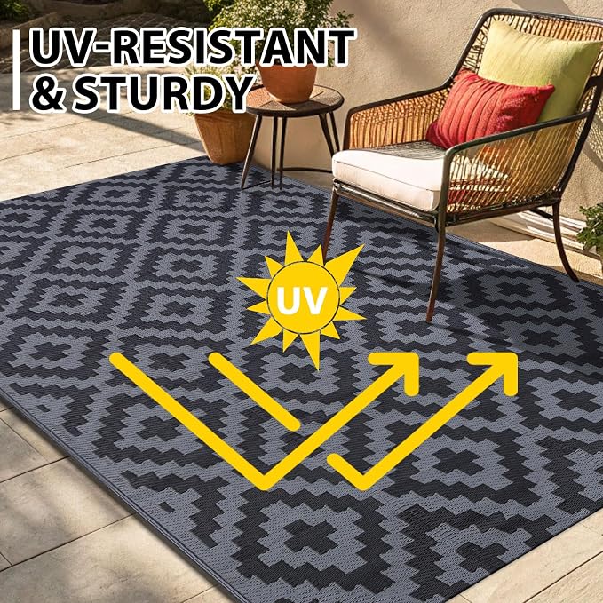 Smiry Waterproof Outdoor Rug 9X18 ft, Reversible Plastic Straw Patio Camping - Image 4