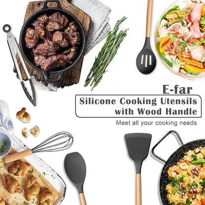 E-far Gray Silicone Cooking Utensils Set, 10-Piece Kitchen Utensils Set - Image 7