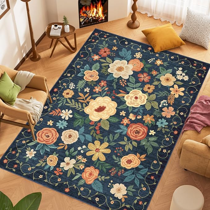 DUKINO 9x12 Area Rug, Floral Rugs - Image 3
