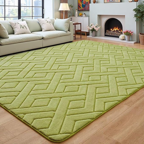 6x9 Green Washable Area Rug for Bedroom Living Room, Modern Geometric Shag by VisittheFlagover