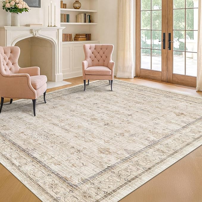 Washable Ivory 6x9 Living Room Rug, Non Slip Dinning Rugs - Image 6