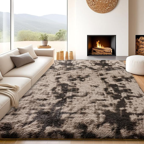 8x10 Tie-Dyed Brown Area Rugs for Living Room, Large Fluffy Shag Rug for - Image 2