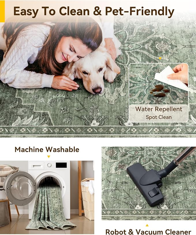 RELEANY Area Rugs Runner 2'x9' Washable Non-Slip, Floral Vintage Distress - Image 5