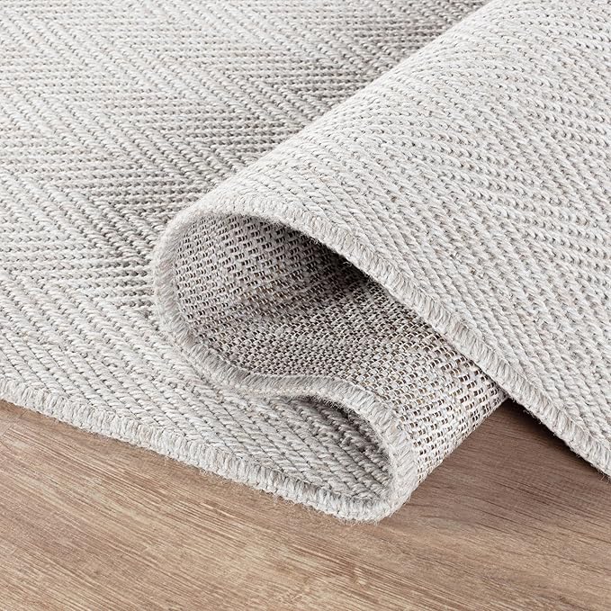 CAMILSON Indoor and Outdoor Runner Rug Off-White Herringbone Seagrass Boho - Image 3
