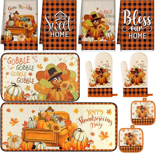 Fanfanwin 10 Pcs Fall Thanksgiving Turkey Kitchen Decor Set Kitchen Towels Pot by Fanfanwin