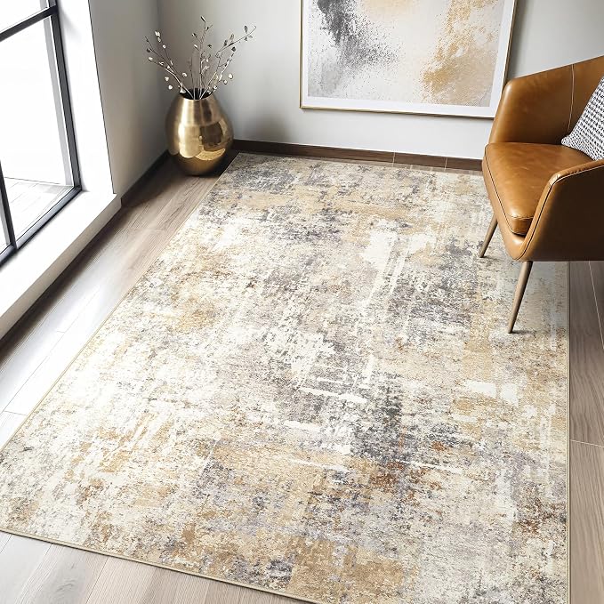 4x6 Rug Washable Area Rugs: Abstract Modern Soft Stain Resistant Indoor Floor by LOONGRUG