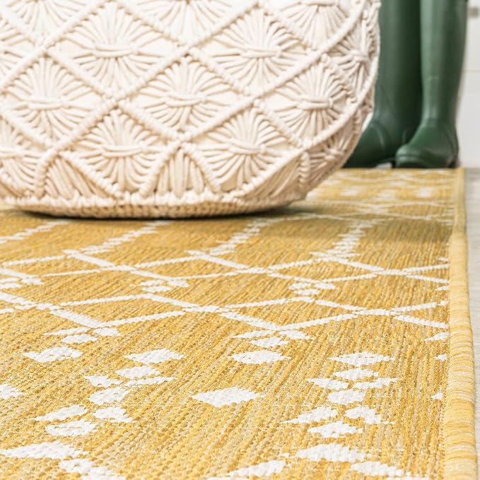 JONATHAN Y Moroccan Geometric Indoor Outdoor Runner Rug 2X10 Yellow/Cream - Image 6