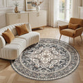 5ft Round Area Rug: Washable Vintage Neutral Soft Non Slip Thin Large Floor by MICGEEK