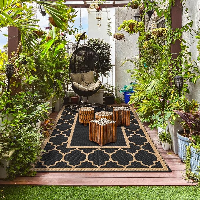 GENIMO Outdoor Rug 9' x 12' Patio Waterproof, Foldable Reversible Plastic Straw - Image 5
