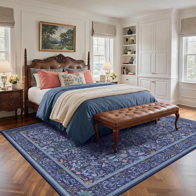 GENIMO 8x10 Washable Area Rug, Non-Slip Vintage Boho Floral Carpet, Large Area - Image 3
