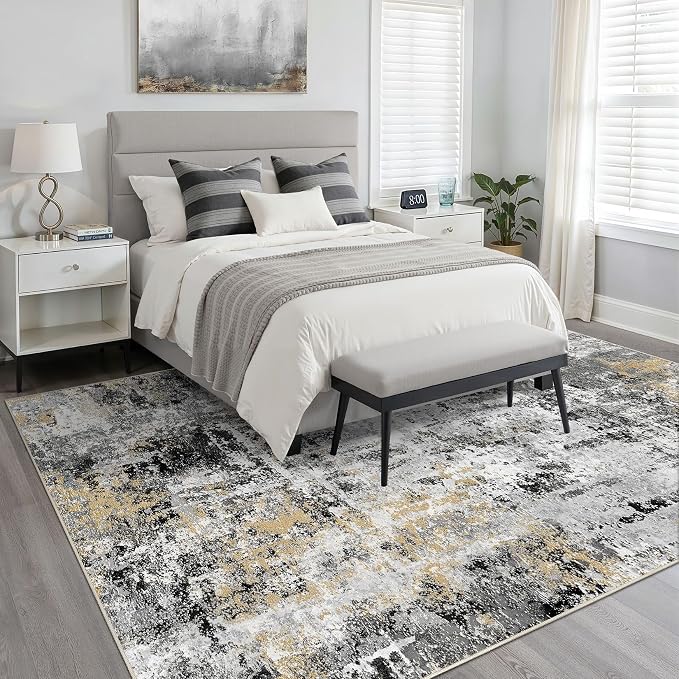 5x7 Area Rugs Living Room: Washable Large Abstract Neutral Modern Soft Rug - Image 3