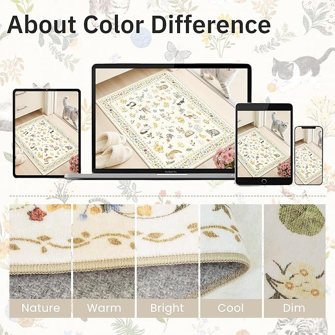 Soalmost Cat 4x6 Area Rugs, Machine Washable Animal Floral Accent Rug Non-Slip - Image 8