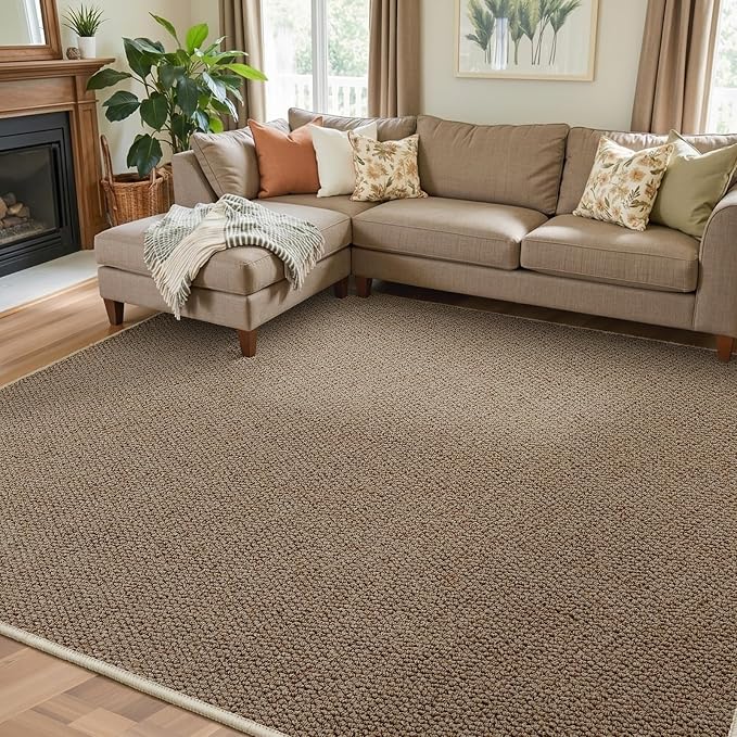 Faux Jute Area Rug 8'x10', Washable & Non-Slip, Taupe | 0.27" Low Pile Easy by Unknown