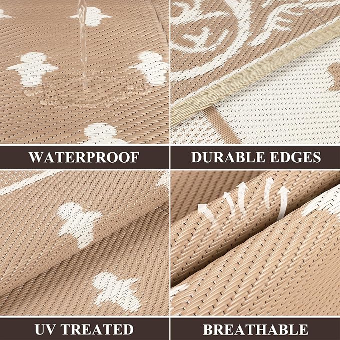 Pauwer Waterproof Outdoor Rug 6x9, Reversible Plastic Straw Patio Camping Rug - Image 3