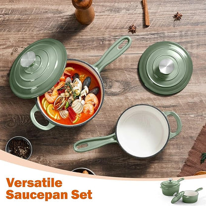 Homikit 1 QT & 2 QT Saucepan Set, Enameled Cast Iron Saucepan - Image 6