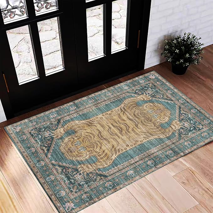 CHAMPLANT Washable Area Rug 2'x3' Door Mat Vintage Distressed Doormat Indoor by CHAMPLANT