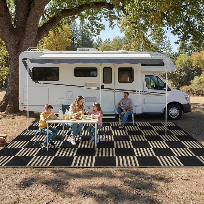 Garvee Waterproof Outdoor Rug 10x14, Checkered Foldable Plastic Straw Patio - Image 6