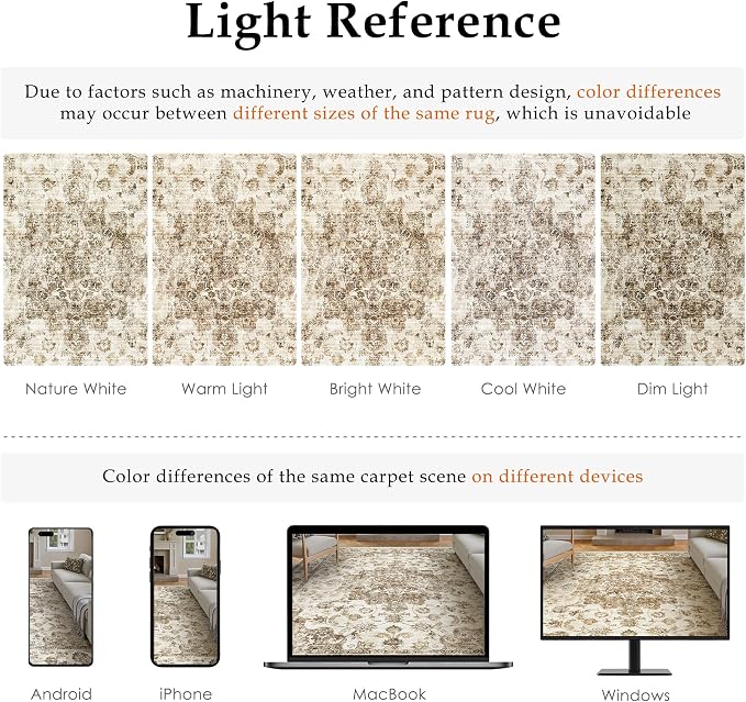 3x5 Washable Neutral Area Rug Brown Vintage Entryway Office Carpet Non-Slip - Image 9