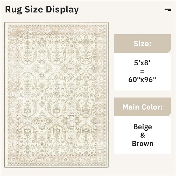 Soalmost 5x8 Area Rugs Beige/Brown Low Pile Indoor Washable Trendy Faded Style - Image 5