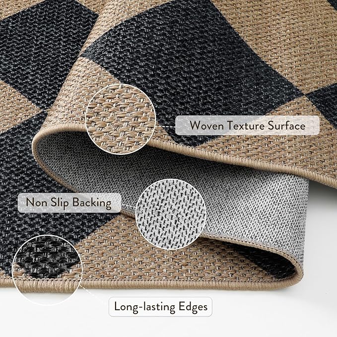 Lahome Colette Checkered Easy Jute Outdoor Rug, Large 6x9 Rug - Image 5