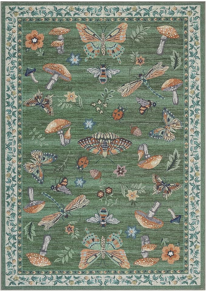 ROYHOME Mushroom Insect Area Rug 4x6 Green - Image 6