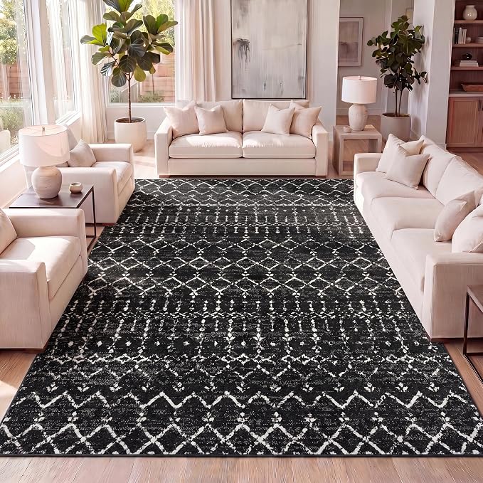 JONATHAN Y Boho Vintage Diamond Black/Ivory Indoor Area Rug 9X12 ft, Moroccan by JONATHANY