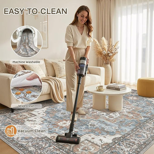 7x9 Area Rugs Living Room: Washable Vintage Rug Large Non-Slip Stain Resistant - Image 2