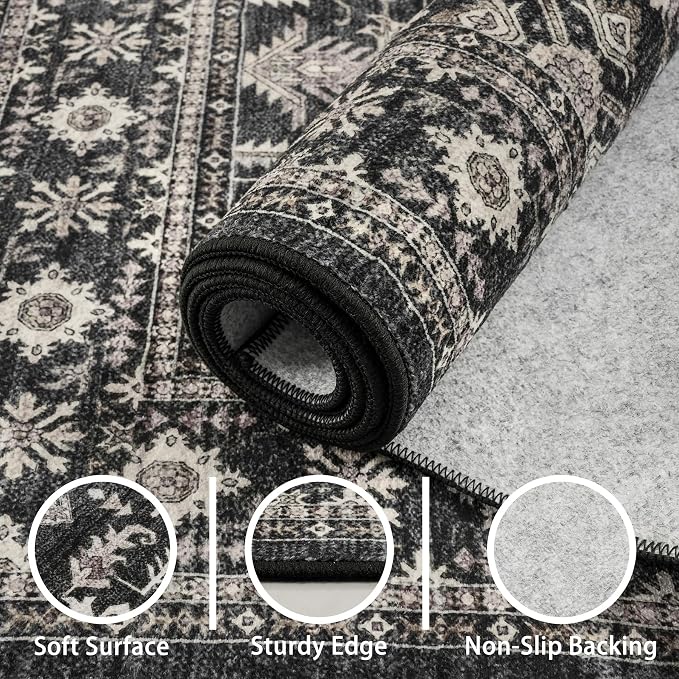 Dark Grey Washable 2x10 Hallway Runner Rug - Image 6