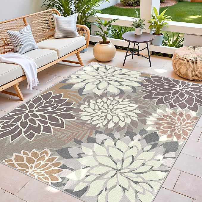 Colorful 5x8 Outdoor Area Rug Washable Multicolored Patio Rug Tropical - Image 3