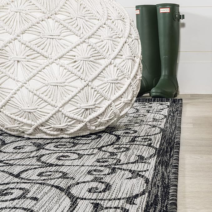 JONATHAN Y Vintage Filigree Indoor Outdoor Runner Rug 2X8 Light Gray/Black - Image 6