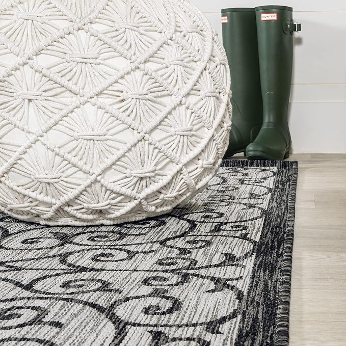 JONATHAN Y Vintage Filigree Indoor Outdoor Area Rug 3X5 Light Gray/Black - Image 7