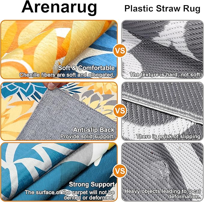 Colorful 9x12 Outdoor Area Rug Washable Multicolored Patio Rug Tropical - Image 4